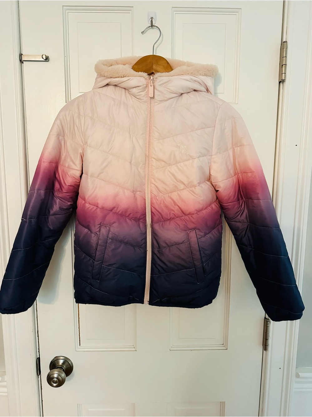 abercrombie kids Ombre Hooded Puffer Jacket - Pink, Purple, Blue Sz 9/10
